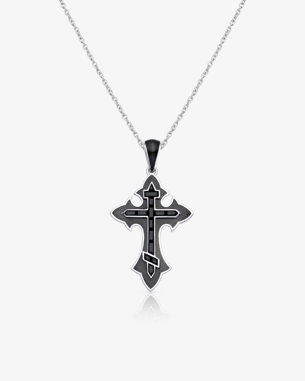 Stephen Webster Thorn Enamel Cross pendant in 18 ct white gold with enamel and black spinel — front view showing cross shape and contrast details